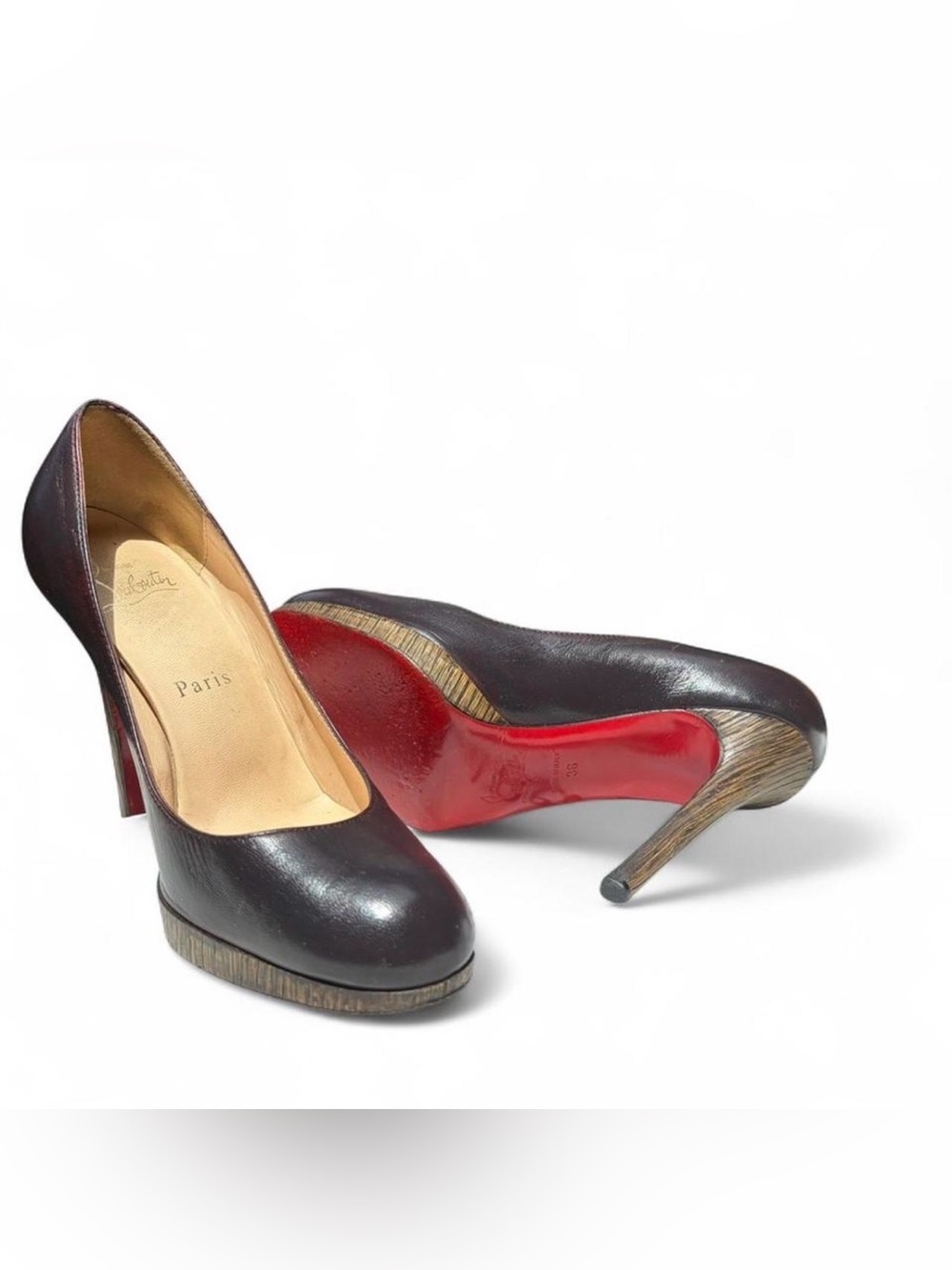 Christian Louboutin Burgundy Leather Platform Pump with Signature Red Sole